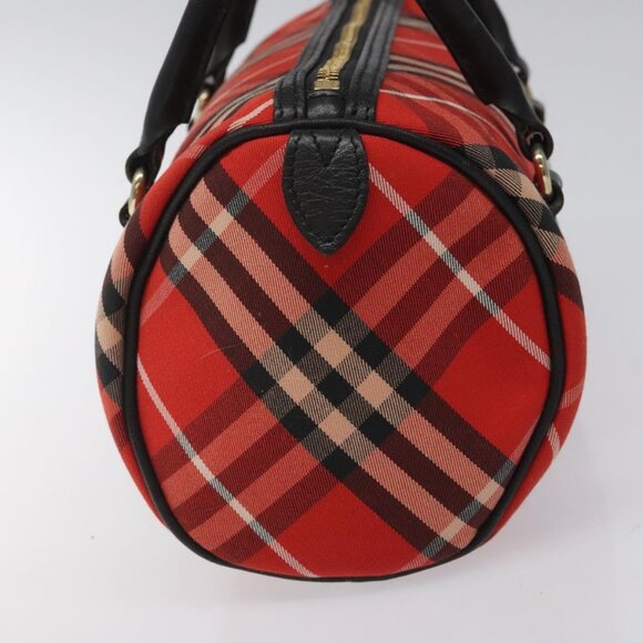 BURBERRY Nova Check Blue Label Hand Bag Nylon Leather Red Black gold Auth EC765 - Picture 5 of 16